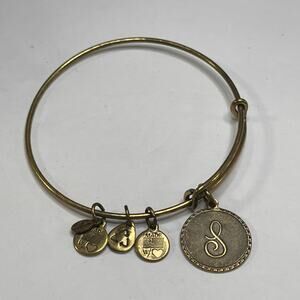 Alex and Ani gold S initial bangle charm bracelet signed jewelry stackable stack